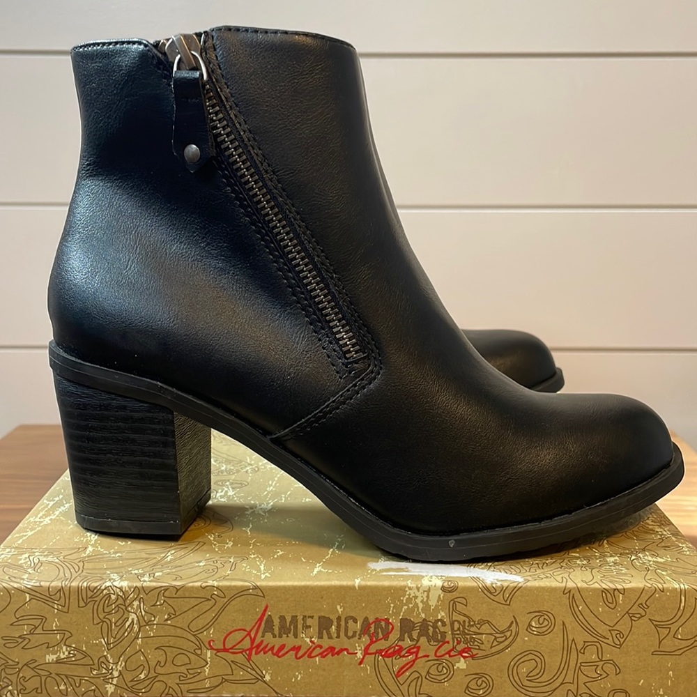 American Rag - Womens Demitra Leather Almond Toe Ankle Fashion, Black, Size 6.5